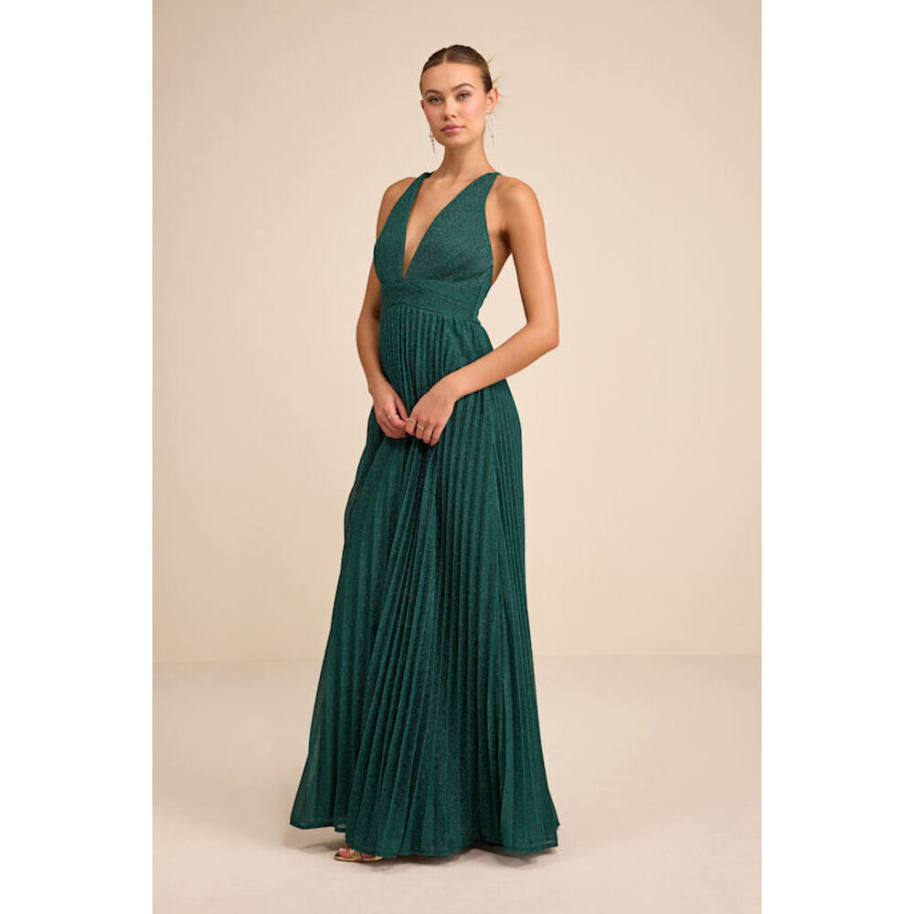 Lulus Especially Stunning Emerald Green Sparkly Pleated Maxi Dress - Size M